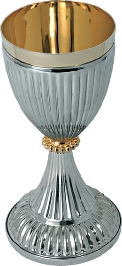 Calice “Simplicitas” Maranatha Lab stile classico in ottone argentato lucido tornito con interno coppa in oro