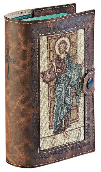 "Christ" breviary cover made of engraved leather with frame-worked fabric insert with effigy of Christ