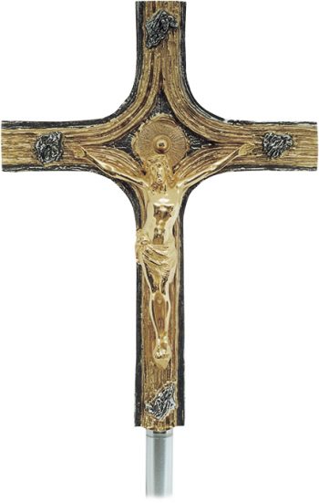 "Celtic" Maranatha Lab astile cross in two-tone brass fusion decorated with a relief background