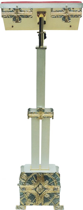 Lectern-a-stem "Celtic" Maranatha Lab in two-tone brass fusion at adjustable height decorated with golden crosses