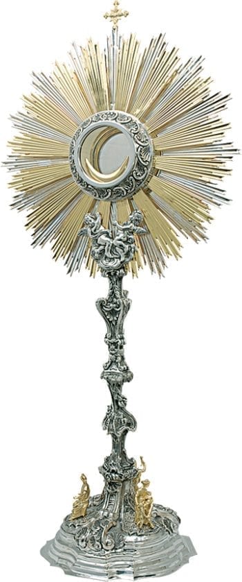 Ostensorio "Velo-del-Tempio" Maranatha Lab barocco in argento bicolore cesellato a mano