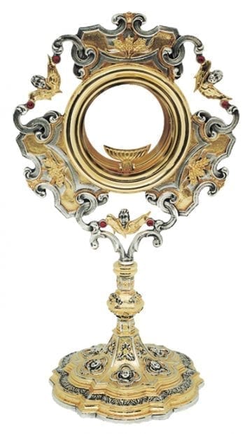 Ostensorio "Testine-Angeliche" Maranatha Lab stile barocco bicolore con base decorata con testine angeliche