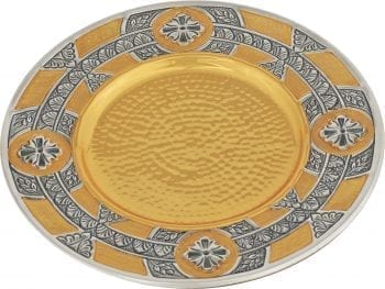 Patena "Exodus" Maranatha Lab in two-tone brass hammered and chiseled by hand with floral motifs