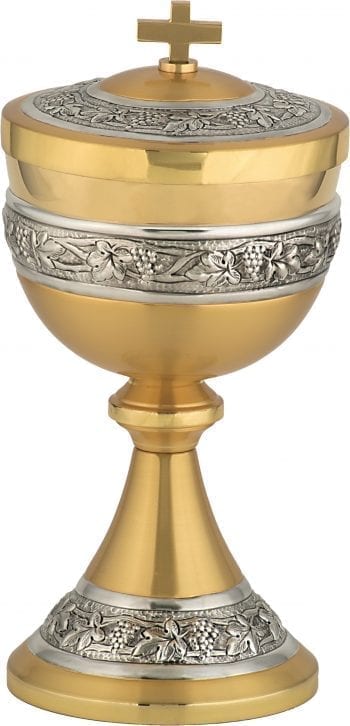 Pisside "Torah" Maranatha Lab in golden brass fusion with band at the base and on the silver chiseled cup