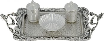 Maranatha Lab "Kingdom" Baptism Service in Hand Chiseled Silver Brass with Finely Decorated Tray