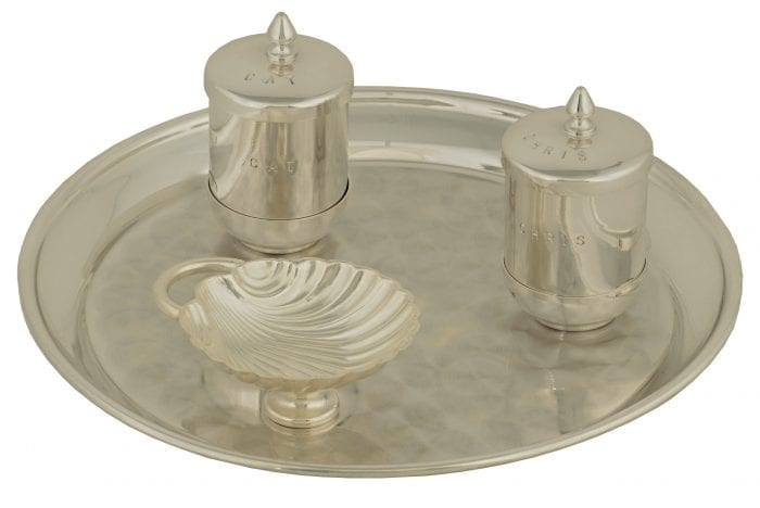 Maranatha Lab "Simplicity" Baptism Service in Silver Brass with Circular Tray and Baptismal Shell