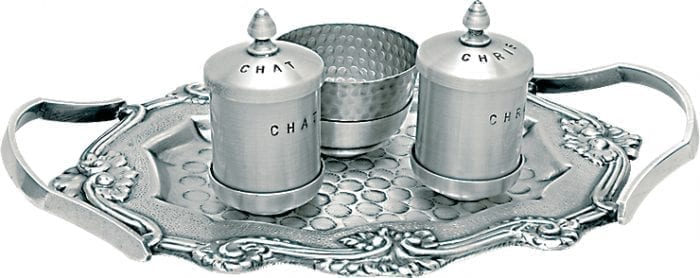 Service-Baptism "Isaiah" Maranatha Lab in silver brass with tray and baptismal cup chiseled by hand