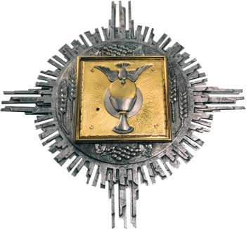 Tabernacolo "Pentecoste" Maranatha Lab da incasso in bronzo con porta impreziosita con simboli eucaristici e colomba