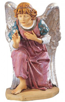 Kneeling angel Fontanini 125 cm for Nativity in hand-painted resin type wood