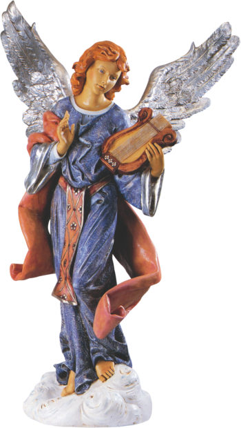Angelo con cetra Fontanini di altezza cm 125 in resina dipinta a mano effetto legno