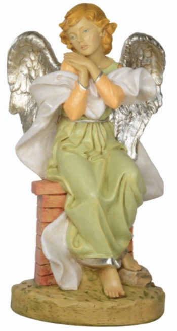 Child angel Fontanini statue for Nativity in hand-painted resin with wood effect