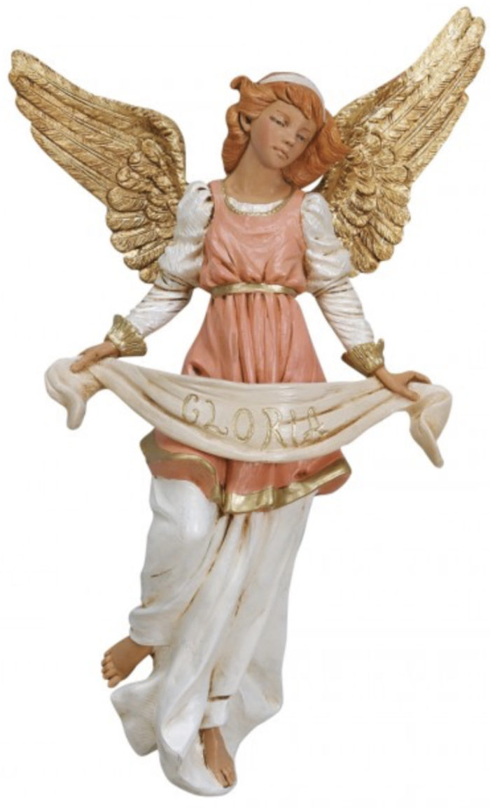 Angel "Gloria" cm 45 statue for Nativity in hand-painted resin with wood effect