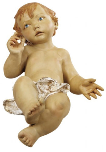 Bambino Gesù Fontanini statua per Natività in resina dipinta a mano ad effetto legno