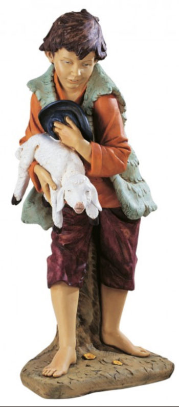 Bambino con agnello Fontanini statua per Natività in resina dipinta a mano.