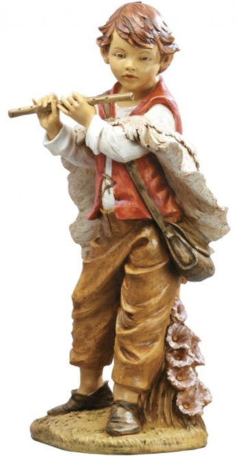 Bimbo con flauto Fontanini in resina dipinta a mano effetto legno