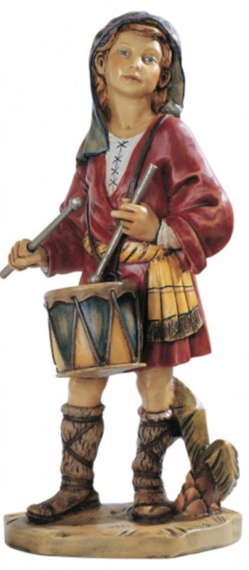 Boy with drum cm 52 statue for Nativity in hand-painted resin with wood effect