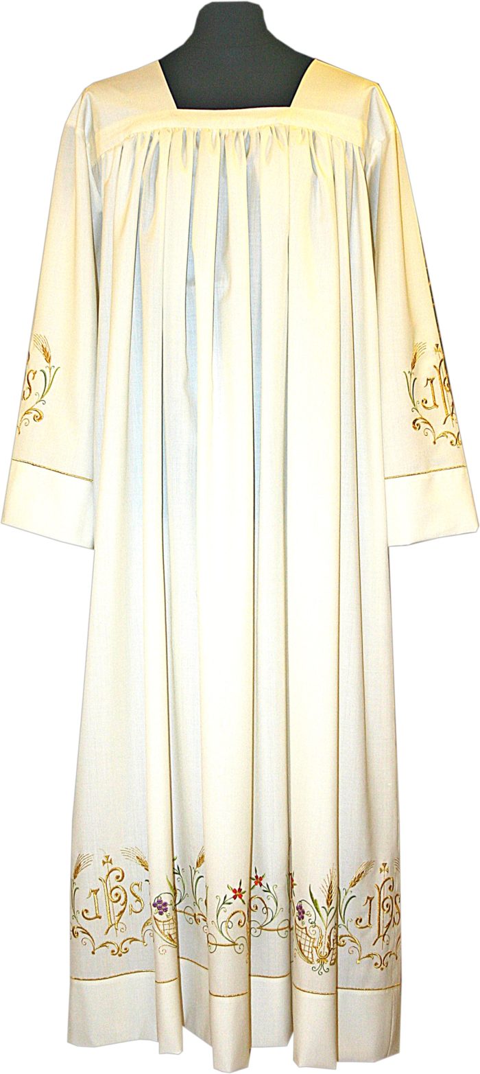 Camice “Daniele” Maranatha Lab in tessuto misto lana ricamato ai bordi con simboli eucaristici