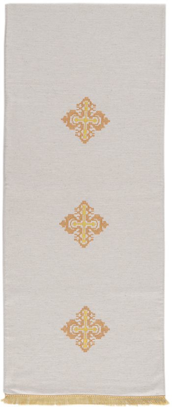 Coprileggio "Raffaele" Maranatha Lab in tessuto canapa e lino decorato con motivo punto, croce ricamato a mano.