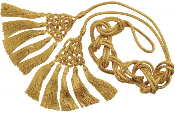 Cingolo in oro "Colossesi" con fili dorati e fiocco piatto lavorato ad intreccio di forma triangolare