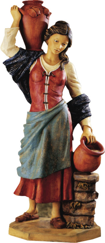 Donna con anfore Fontanini statua per Natività in resina dipinta a mano ad effetto legno