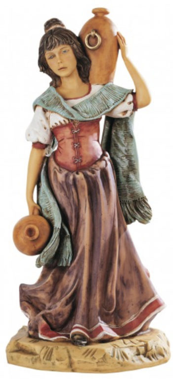Donna con anfore cm 52 statua per Natività in resina dipinta a mano ad effetto legno