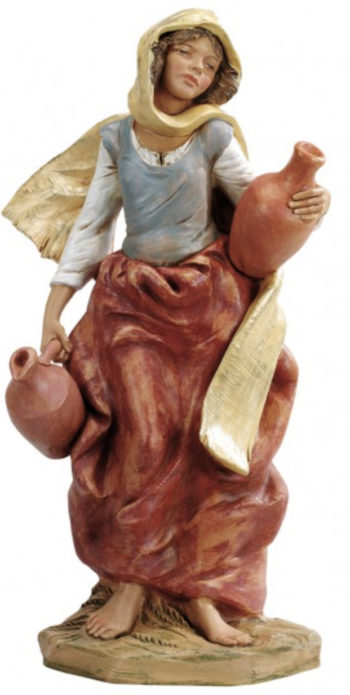 Donna con anfore cm 45 statua per Natività in resina dipinta a mano ad effetto legno