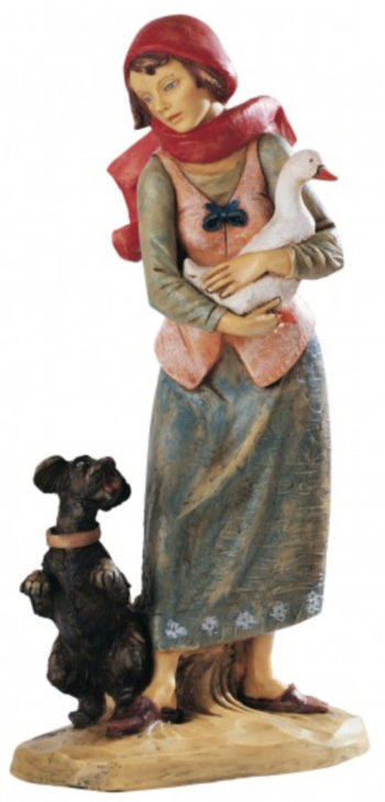Donna con animali cm 52 statua per Natività in resina dipinta a mano ad effetto legno