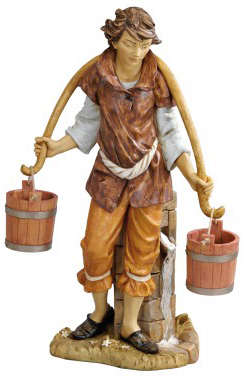 Shepherd with water Fontanini statue in hand painted resin with wood effect
