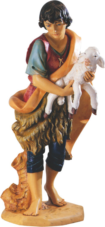 Shepherd with lamb cm 125 statue for Nativity in hand-painted resin wood effect