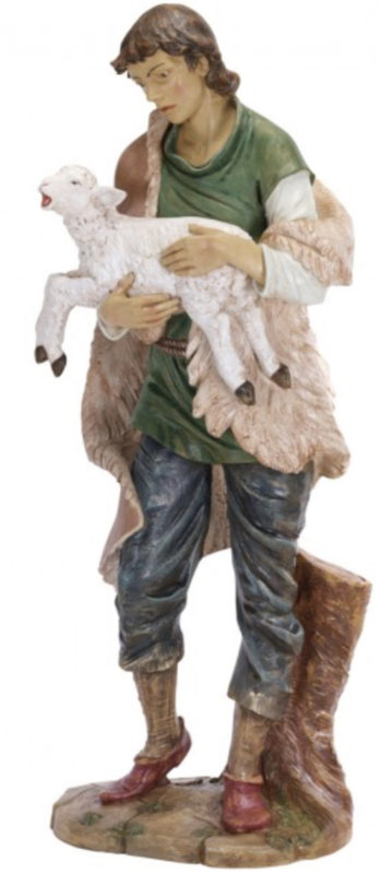 Pastore con agnello cm 180 statua per Natività in resina dipinta a mano ad effetto legno