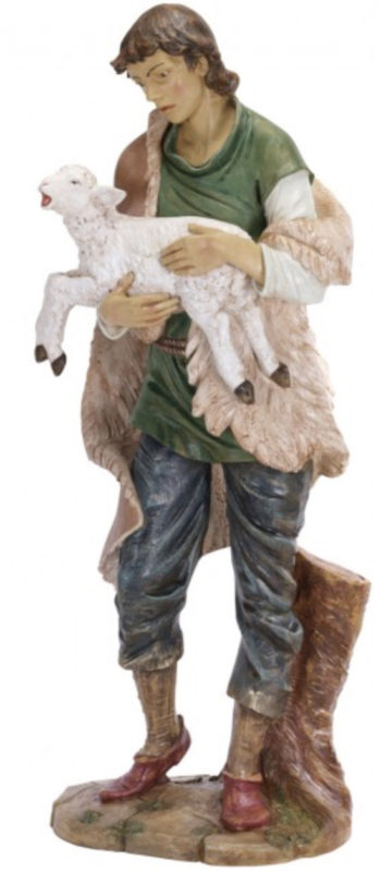 Shepherd with lamb cm 180 statue for Nativity in hand-painted resin with wood effect