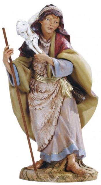 Pastore Fontanini cm 45 statua per Natività in resina dipinta a mano ad effetto legno