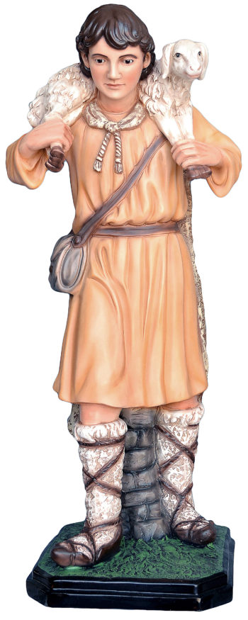 Pastore in resina cm 105 con pecora statua per Natività in resina dipinta