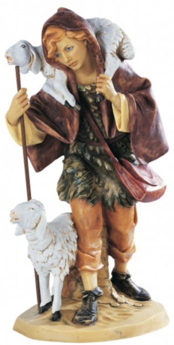 Pastore Fontanini cm 52 statua per Natività in resina dipinta a mano ad effetto legno