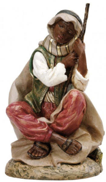 Shepherd moor Fontanini statue in resin hand painted with wood effect