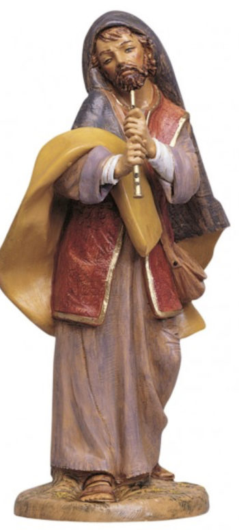 Pifferaio Fontanini cm 45 statua in resina dipinta a mano ad effetto legno