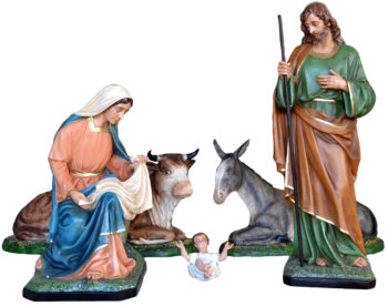 Presepe in vetroresina cm 160, costituito da cinque statue dipinte di grandi dimensioni