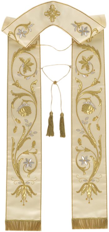 Stola "Resurrezione" Maranatha Lab interamente ricamata in oro e argento con preziosi motivi floreali classici