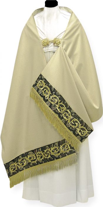 Velo-omerale "Damasco" Maranatha Lab in lana lurex con bordo ricamato in oro e nero e frangia in fili oro