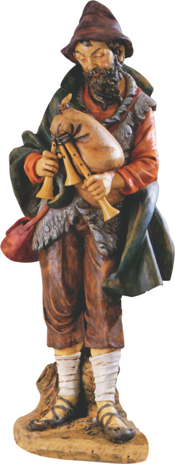 Zampognaro per Natività Fontanini statua per Natività in resina dipinta a mano ad effetto legno