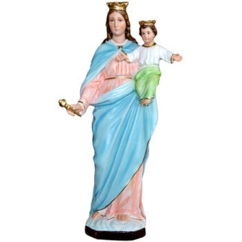 Madonna Help of Christians in resin statue painted with oil colors available in different height variations