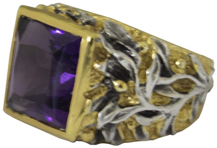 Maranatha Lab "Amethyst" ring in hand chiseled two-tone silver with embedded amethyst