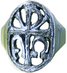 Anello “Alfa-Omega” in argento bicolore cesellato a mano con i simboli cristiani del "Chi-Rho" e dell"Alfa e Omega"