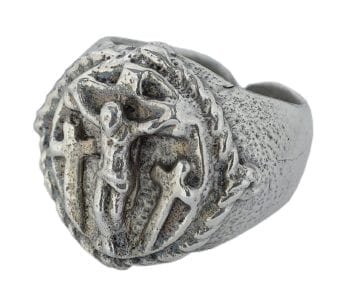 Maranatha Lab "Crucifixion" ring in hand chiseled silver with stylized effigy of the Crucifix