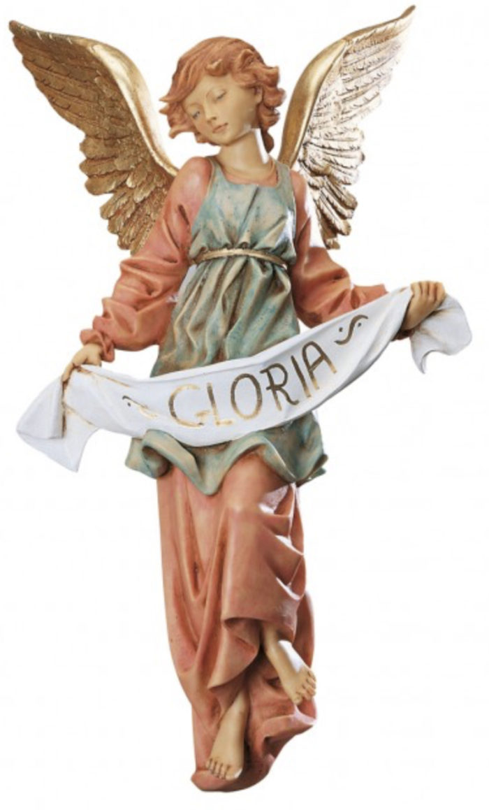 Angelo Gloria Fontanini cm 65 statue for Nativity in hand-painted resin wood effect