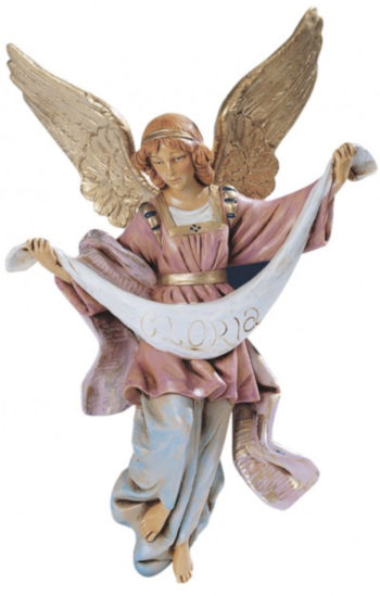 Angel "Gloria" cm 30 statue for Nativity in hand-painted resin with wood effect