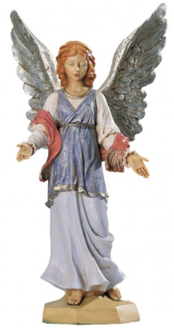 Standing angel Fontanini cm 65 statue for Nativity in hand-painted resin with wood effect