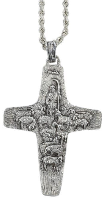 Croce "Buon Pastore" Maranatha-Lab interamente in argento con simbolo del Buon Pastore