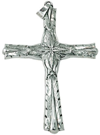 Croce pettorale classica in argento interamente cesellata a mano con motivi naturaliformi e floreali