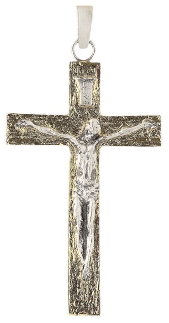 Cross-Bib "Acqua-Viva" Maranatha Lab in two-tone silver with stylized Crucifix effigy